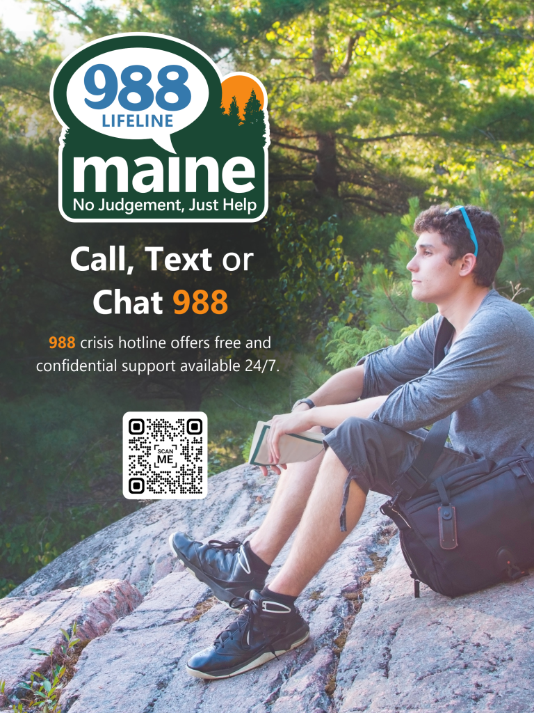 A young man sitting on a rock in the Maine outdoors