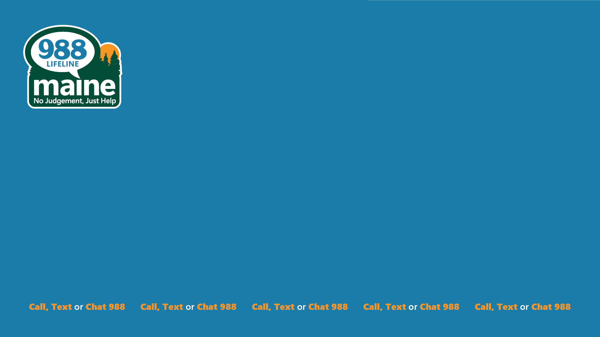 A sky blue zoom background with 988 Maine in the top left corner