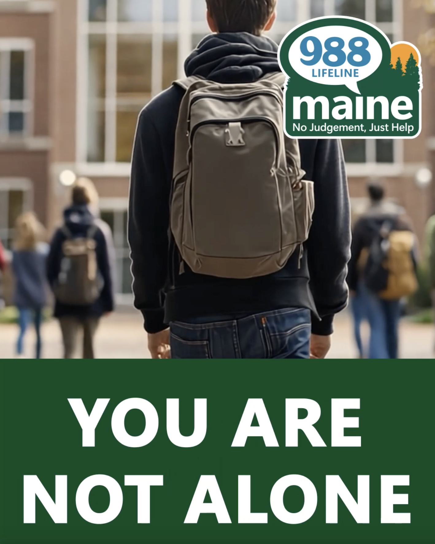 A teen wearing a backpack facing away